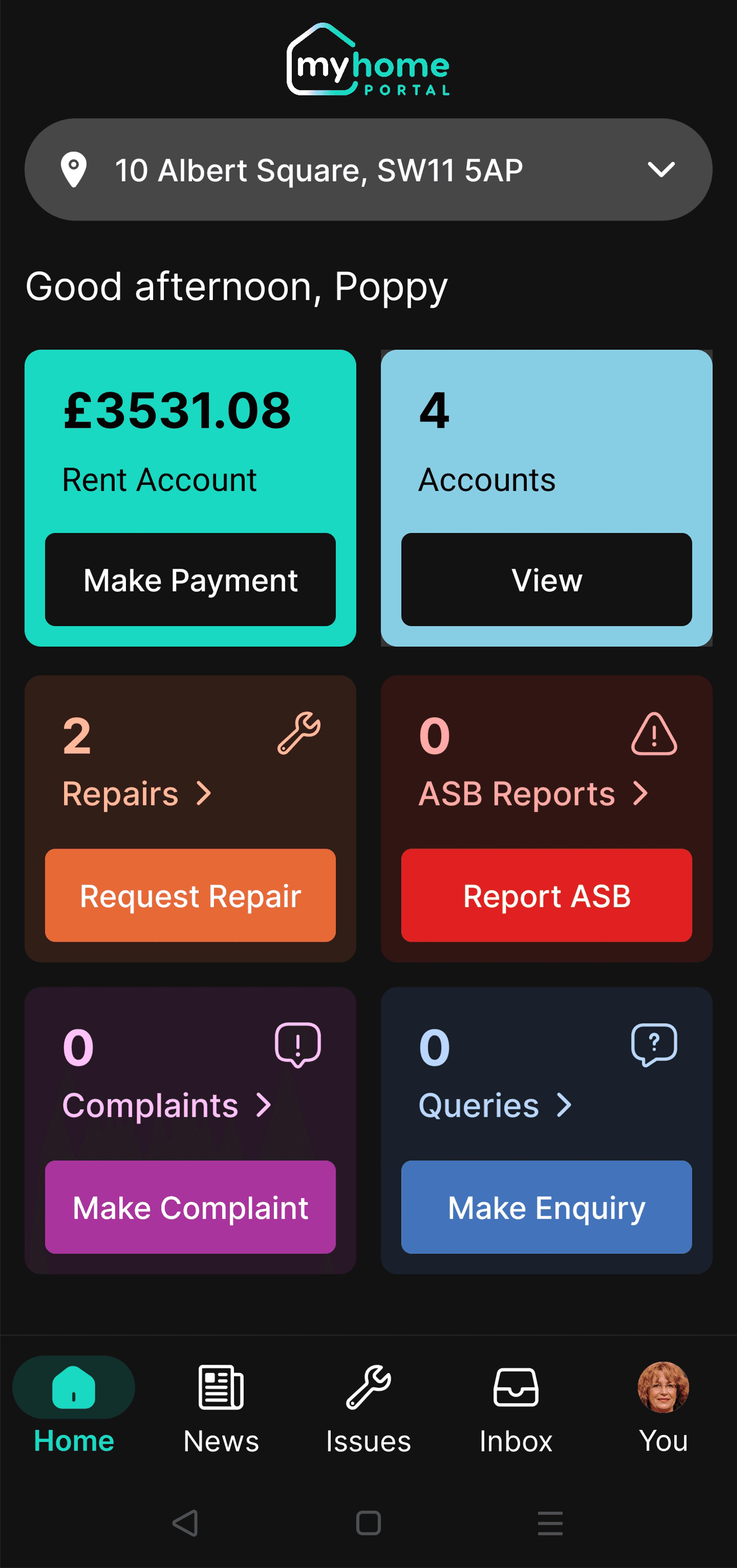 My Home Portal dashboard screenshot